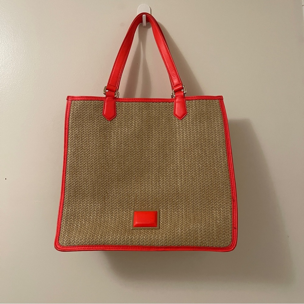 Marc Jacobs Woven Straw Red and Tan Women's Tote Bag